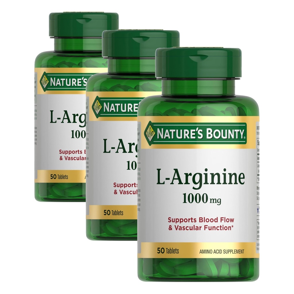 La Bounty L-Arginina 1000mg della natura per il supporto del flusso sanguigno e della funzione vascolare – Non OGM, Gluten Free, 50 compresse (Pack of 3)
