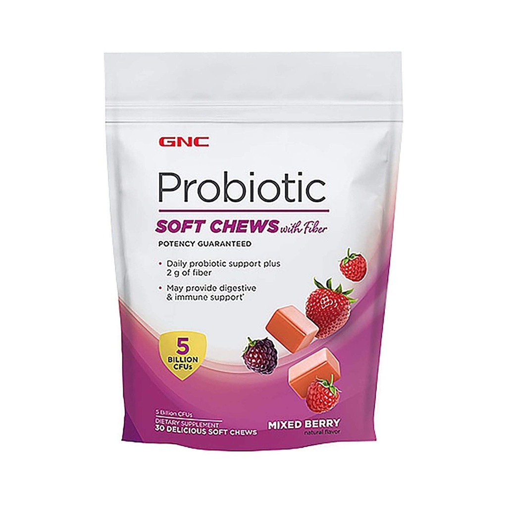 GNC Probiotic Soft Chews con Fiber - Bacca Mista, 30 Chews, Supporta la salute digestiva e immunitaria