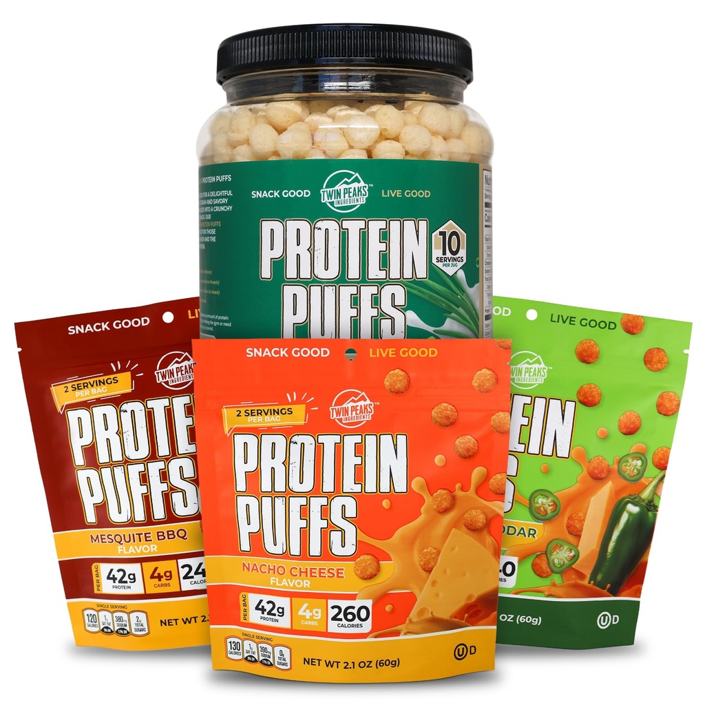 Twin Peaks Low Carb, Keto Friendly Protein Puffs, Sour Cream & Onion + Twin Peaks Ingredienti Low Carb, Keto Friendly Protein Puffs