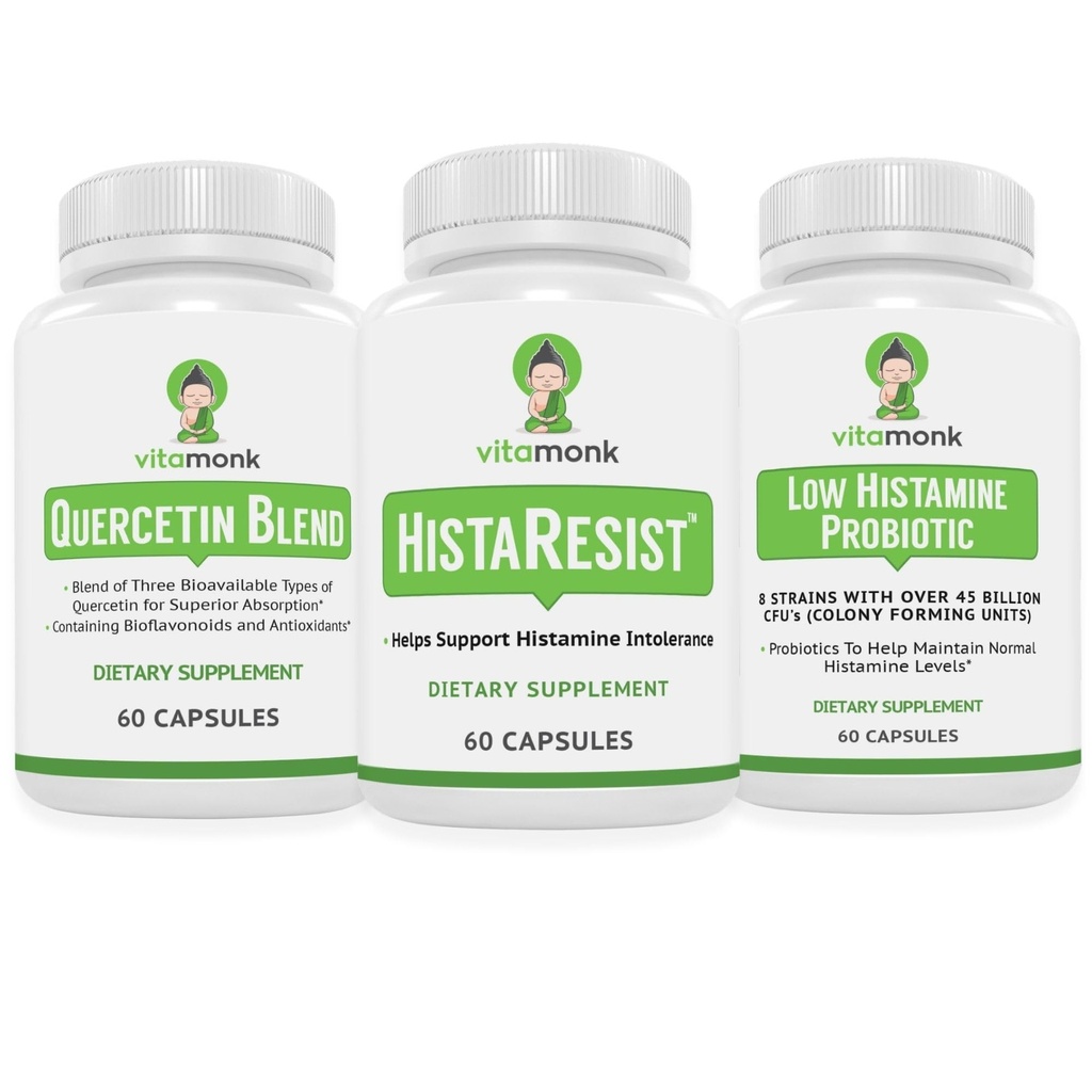 VitaMonk Quercetin, HistaResist & Low Histamine Probiotics - Supporto immunitario, digestivo e antiossidante - Quercetin 500mg, DAO Enzyme, 45 miliardi di CFU