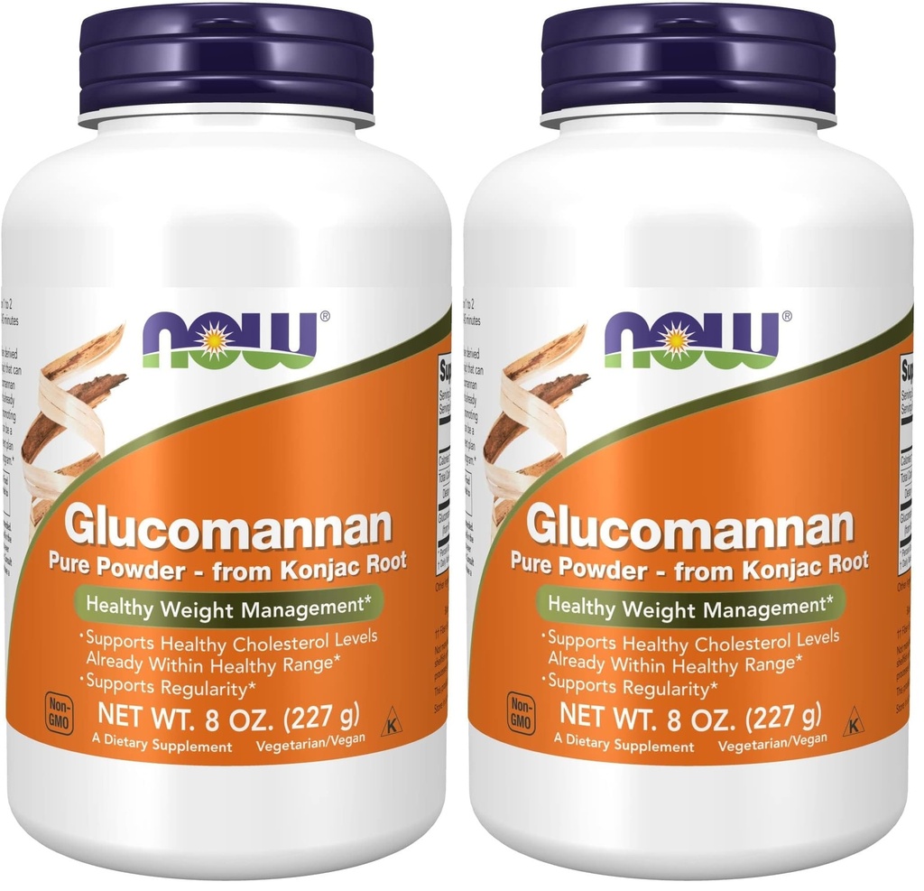 NOW Integratori alimentari,Glucomannan (Amorphophallus konjac) Polvere pura, Supporta la regolarità*,Healthy Weight Management*, 8 once,(Pack of 2)