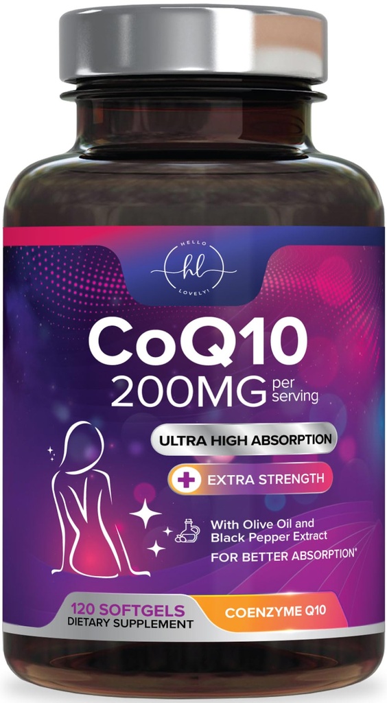 Coenzyme Q10 200mg per Serving Supplement - Ultra High Absorption, Antiossidante per Heart Health & Energy Production Support - CoQ10 (Ubiquinone) Co Q 10 Integratore & Vitamine 100mg Ogni - 120 Softgels
