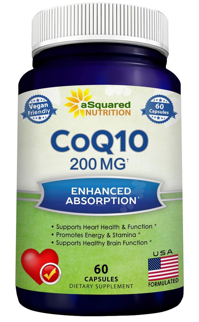 aSquared Nutrition CoQ10 200mg - 60 Capsule - CO Q 10 Supplemento - Coenzyme Q10 Ubiquinone Pillole - Vegan CoQ-10 Extra Antiossidante Vitamina - alternativa a Softgels & Gummies