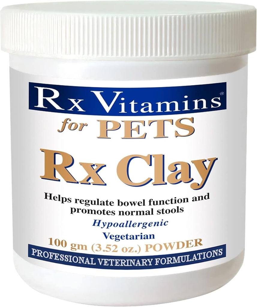 Rx Vitamins Rx Clay Powder per animali domestici - Anti Gas & Anti Diarrea per cani e gatti - Pet Digestive Health & Stool Support - Cat & Dog Supplement per l'eliminazione- 3.52 oz.
