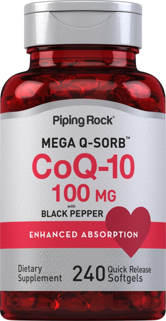 Piping Rock CoQ10 100mg | 240 Softgels | Integratore di assorbimento potenziato per le donne e gli uomini | Non OGM, Gluten Free