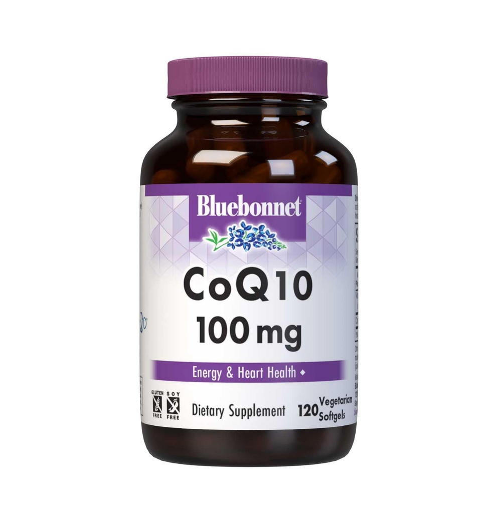 Bluebonnet Nutrizione CoQ10 100 mg, Produzione di energia*, Salute del cuore*, Non OGM, Senza glutine, Senza soia, Per vegetariani, 120 Softgel vegetariani, 120 Serve