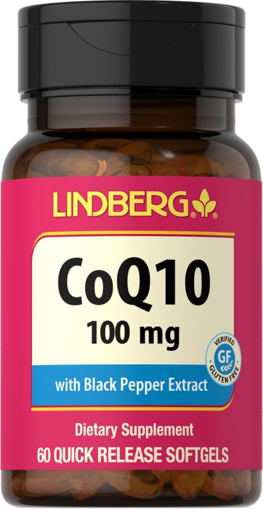 Lindberg CoQ10 100mg Softgels | 60 Count | Coenzyme Q10 Supplemento per donne e uomini | con estratto di pepe nero | Non OGM, Gluten Free