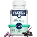 Freeda Sambucus Elderberry con vitamina C, Zinco, Vitamina D3 & Ginger - 5 in 1 Herbal Antiossidante Integratore di Supporto Immune per Donne & Uomini - Gluten Free Adult Elderberry Capsules, USA Made (120 Count)