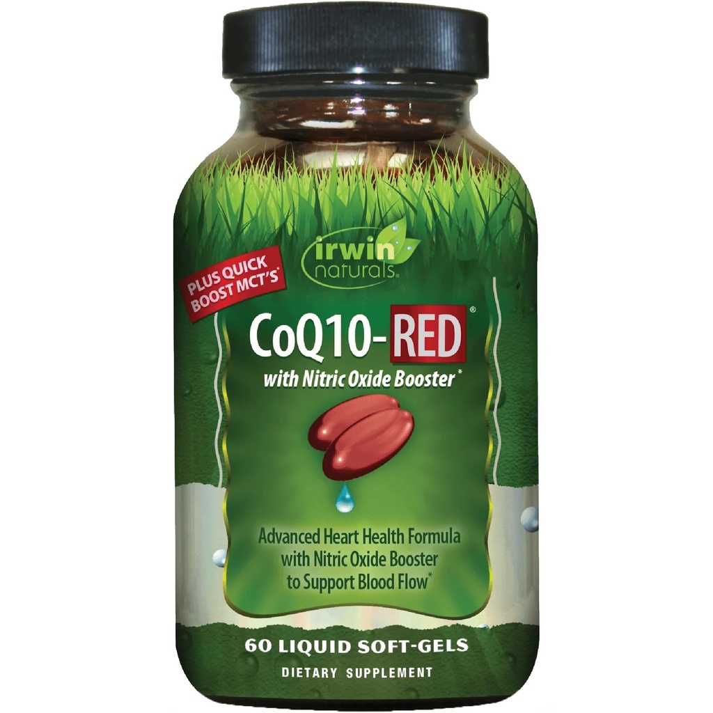 Irwin Naturals CoQ10-RED con Nitric Oxide Booster & MCTs – 60 Liquid Soft-Gels – Heart & Energy Support