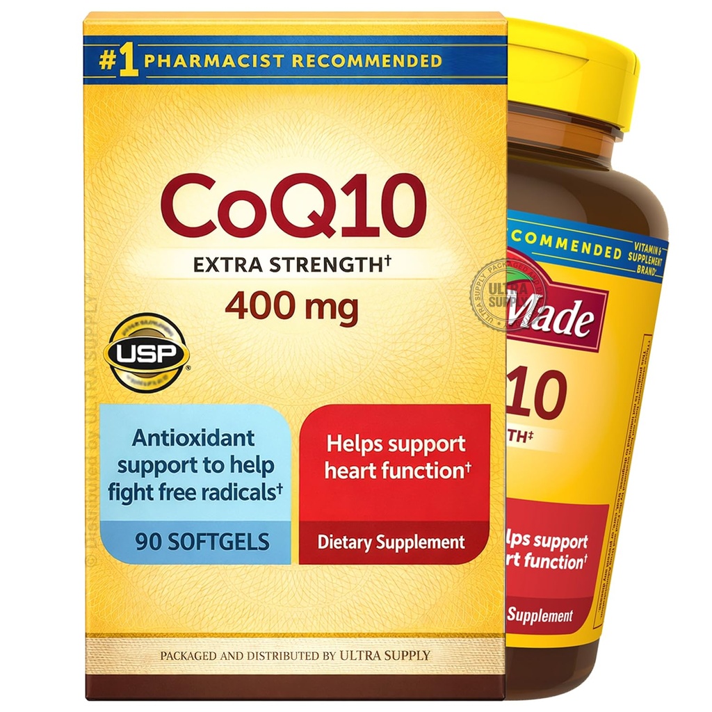 Nature Mades CoQ10 400 mg, (90 Count. - Value Pack) Softgels | Extra Strength, Supporto antiossidante, Metabolismo energetico