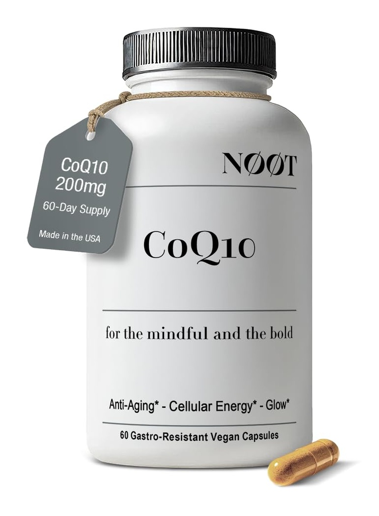 NOOT CoQ10 200mg - Alto assorbimento-Coenzima-Q10, Antiossidante per il cuore e la salute cognitiva e il supporto immunitario, produzione di energia, Ubiquinone, Vegan, Coq 10 supplemento, Nootropic, 60 capsule