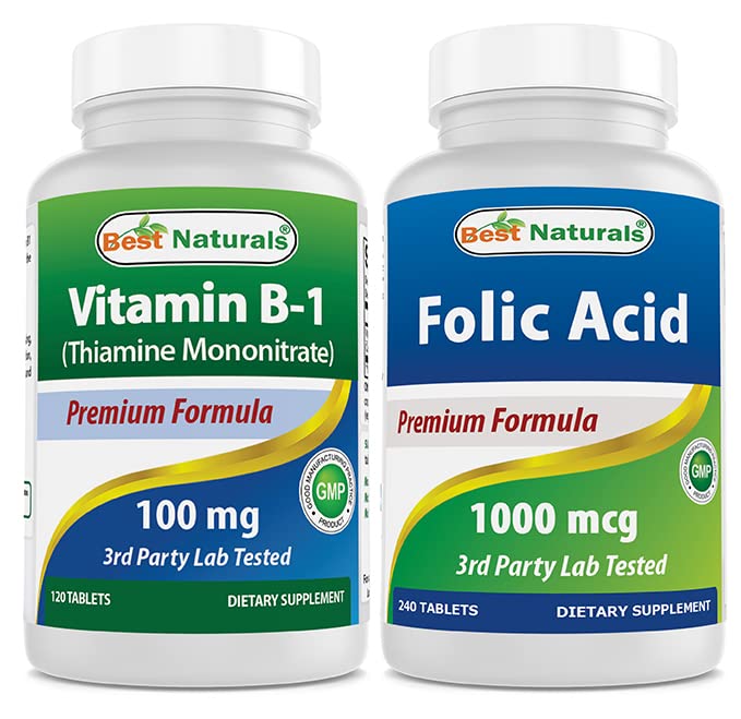 Best Naturals Vitamina B1 come Thiamine Mononitrate 100 mg & Folic Acid 1000 mcg