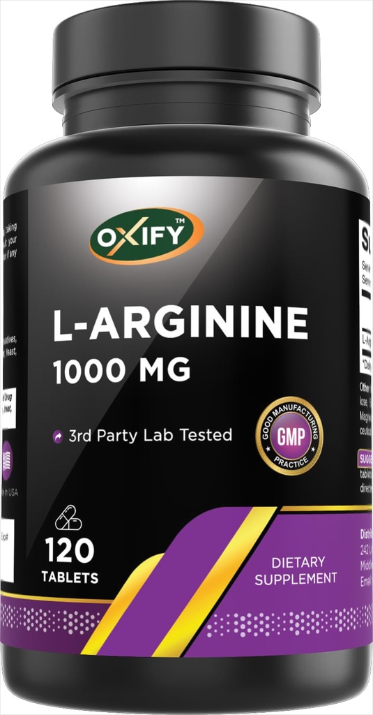 Oxify L-Arginina 1000 mg | 120 compresse | Gluten-Free, Non-GMO | Supplemento Made in USA