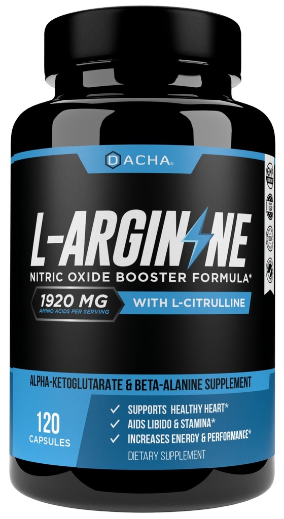 DACHA Premium L Arginina Pillole 1920 MG - 120 VCAPS AAKG Precursore Nitrico Ossido, L-Citrullina HCL, Beta Alanina, Aminoacidi essenziali per l'energia, la crescita muscolare, la salute del cuore, la vascolarità & Stamina
