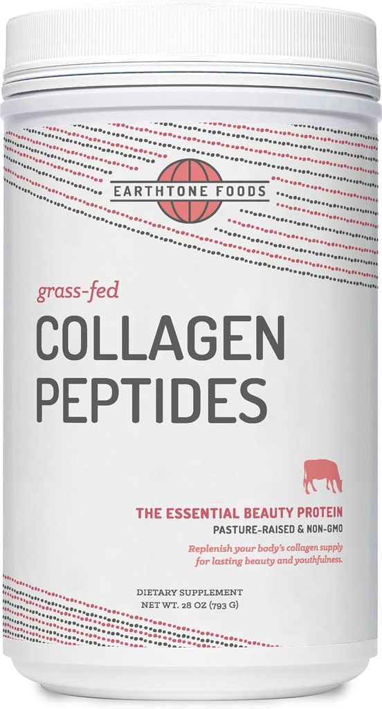EARTHTONE Grass-Fed Collagen Peptides Polvere 28 oz Alimenti - Idrolizzato, Non OGM - Non aromatizzato - per le donne e gli uomini - Integratore di proteine naturali - Paleo e Keto Friendly