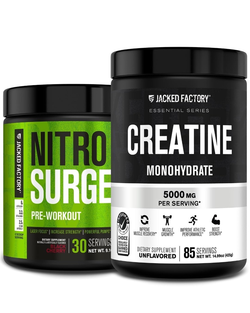 Jacked Factory Nitrosurge Pre-Workout in Black Cherry & Creatine Monoidrato per Uomini & Donne