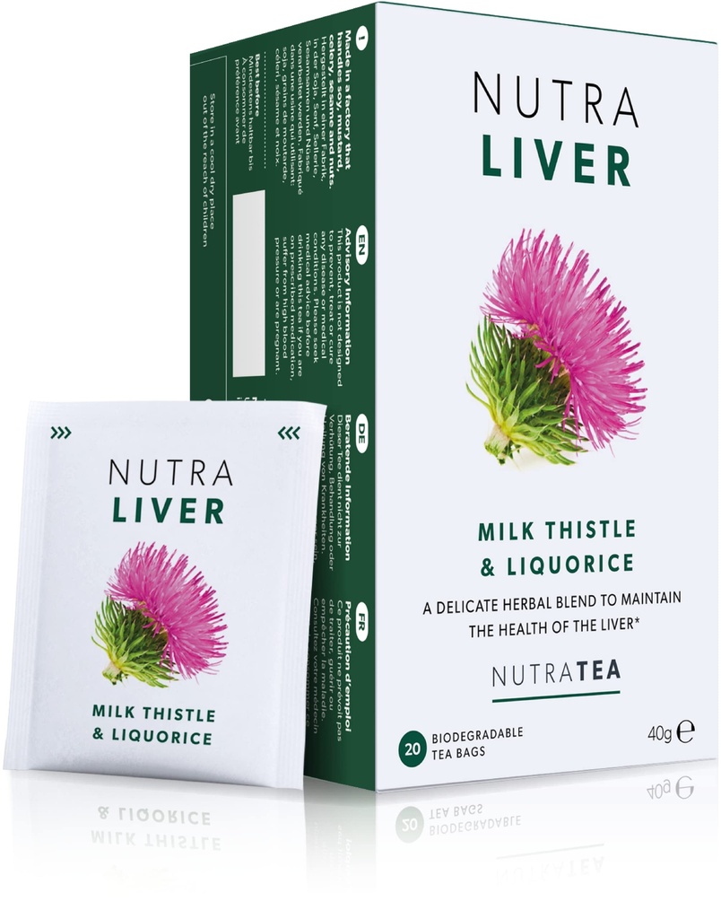 NUTRALIVER - Detox del fegato e tè pulito - Cardo al latte, curcuma e finocchio - 40 buste di tè sviluppate - Tè di erbe - 2 confezione