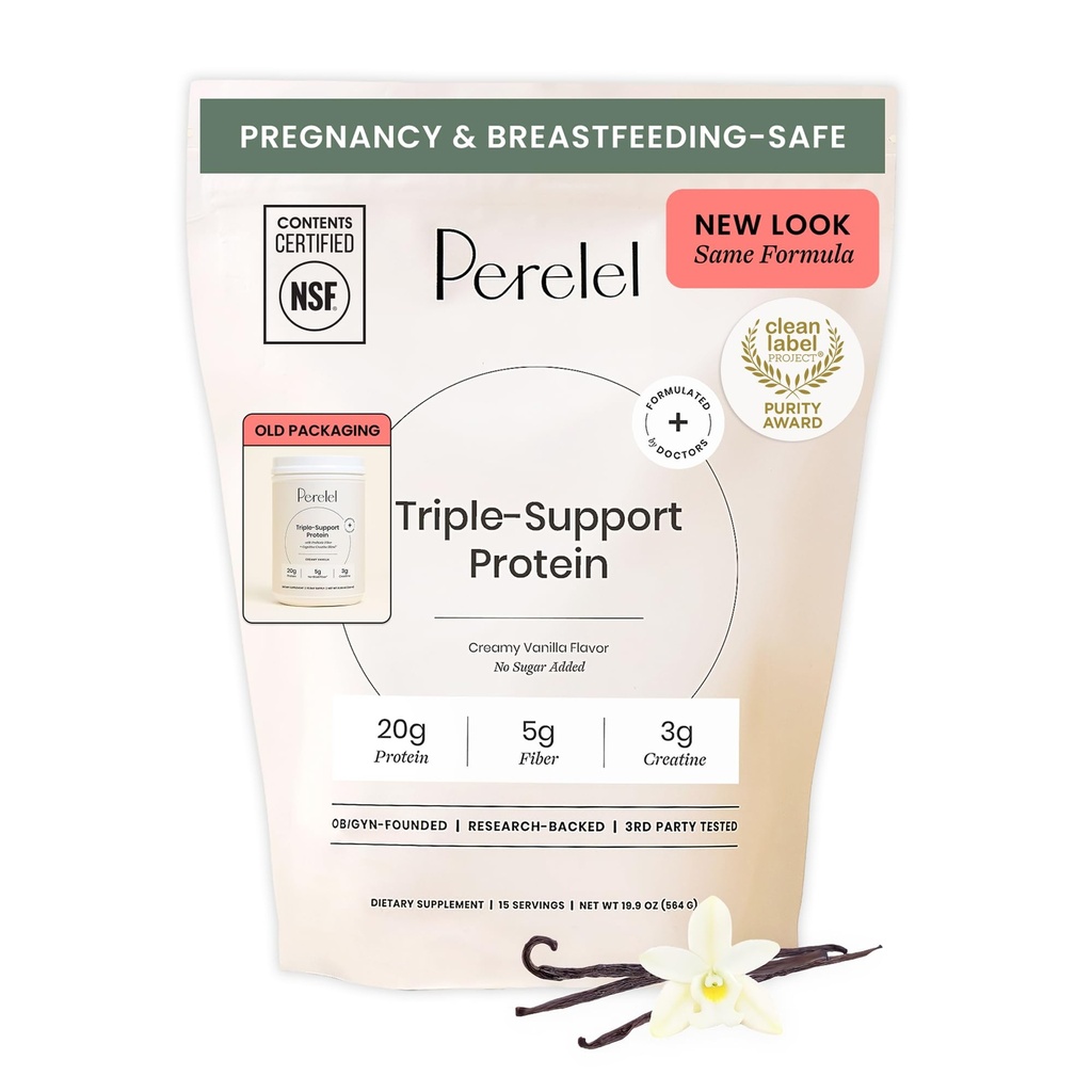 Polvere proteica a base di piante a triplo sostegno Perelel, vaniglia cremosa, 20g polvere proteica vegana, 3g Monoidrato di creatina, & 5g fibra prebiotica per porzione, latticini gratis, senza zucchero Aggiunto, 15 giorni di alimentazione