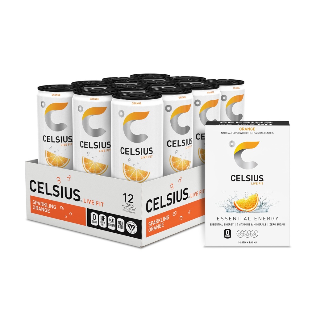 CELSIUS® Zero Sugar Energy Drink & Powder Stick Bundle, Arancione