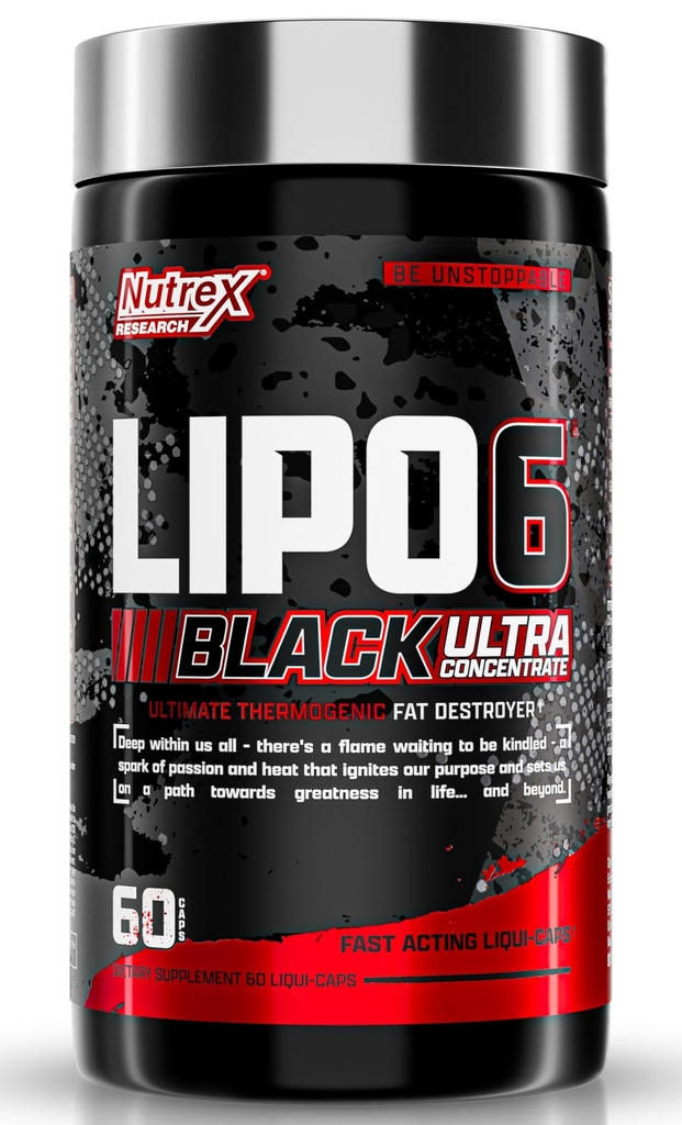 Nutrex Research Lipo-6 Black Ultra Concentrate | Thermogenic Energizing Fat Burner Supplement, Aumentare la perdita di peso, Energy & Intense Focus |Capsule, 60Count