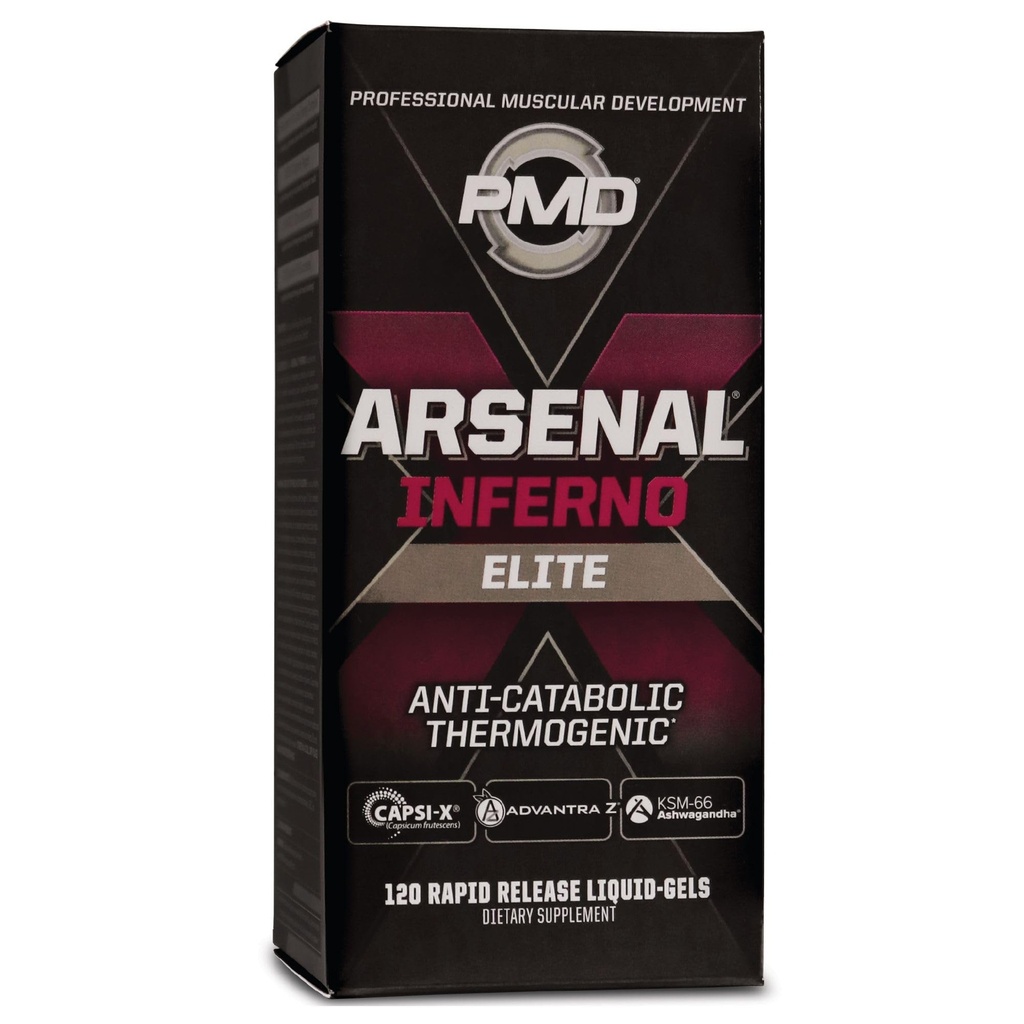 PMD Sports Arsenal X Inferno Superior Fast-Acting Liquid Gel Thermogenic Supplemento dietetico - Fat Burner and Muscle Maintenance - Aumentare il metabolismo e l'energia Booster - 120 Gel liquido