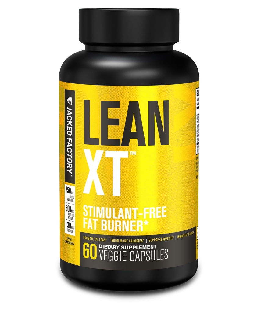 Jacked Factory Lean-XT Caffeine Free Fat Burner - Non Stim supplemento di perdita di peso, Appetite Suppressant & Metabolism Booster | Acetyl L-Carnitine, Estratto di tè verde, Forskolin - 60 pillole di dieta naturale