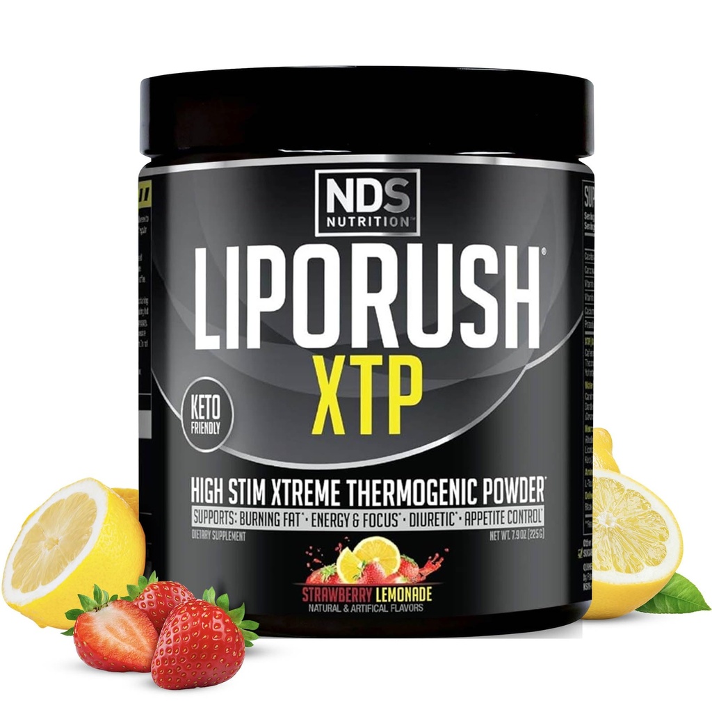LIPORUSH NDS Nutrizione XTP Bruciatore grasso termogenico con L-Carnitina - Energia, messa a fuoco e controllo appetito - Estrema termogenica perdita di peso della polvere grassa - Limonata di fragola (45 Serve)