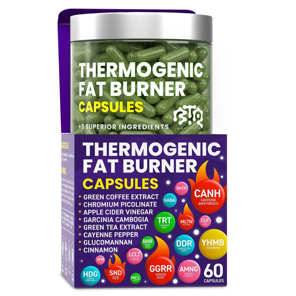 Thermogenic Fat Burner Capsule - pillole di perdita di peso per le donne e gli uomini, Appetite Suppressant, Metabolismo Booster - tè verde, Estratto di caffè, Garcinia Cambogia - pillole di dieta per la perdita di peso - 60 capsule