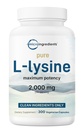 Pure L-Lysine 2000mg, 300 capsule vegetali | Potenziamento massimo, facilmente assorbito, Forma libera | Aminoacido essenziale per il collagene, il labbro e il supporto immunitario | ingredienti puliti senza riempitivi