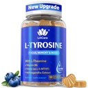 L Tyrosine Focus Supplemento Gummies 1100mg per adulti, Integratori del cervello per la memoria e la messa a fuoco, L-Tyrosine Gummies con Ashwagandha, I-teanina per calma e umore - Vitamina B6 & B9 per Energy-Vegan, 60ct