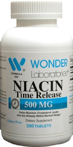 Wonder Laboratories High Potancy Time Release Niacin (Vitamin B3) 500 Mg 300 Tablets Non OGM, Gluten Free Supplement