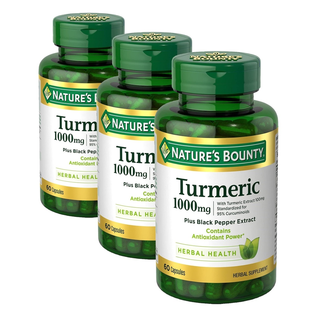 Naturale di Bounty Turmeric con estratto di pepe nero, Supporta la salute antiossidante, 1000 mg, 60 capsule, (Pack di 3)