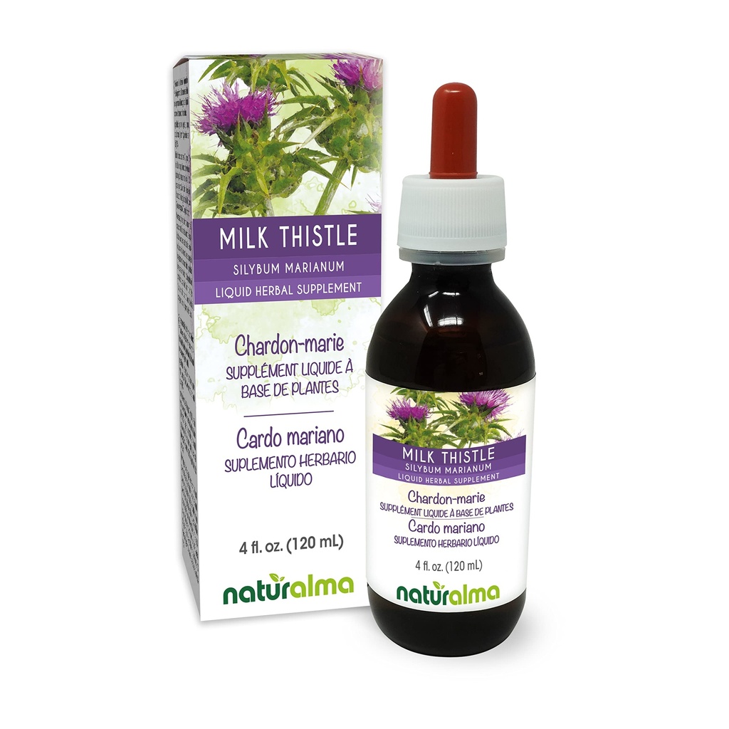 Naturalma Milk Thistle (Silybum marianum) Frutta e erba Alcol-Free Tincture - 4 fl oz Liquid Extract in Drops - Integratore di erbe - Vegan