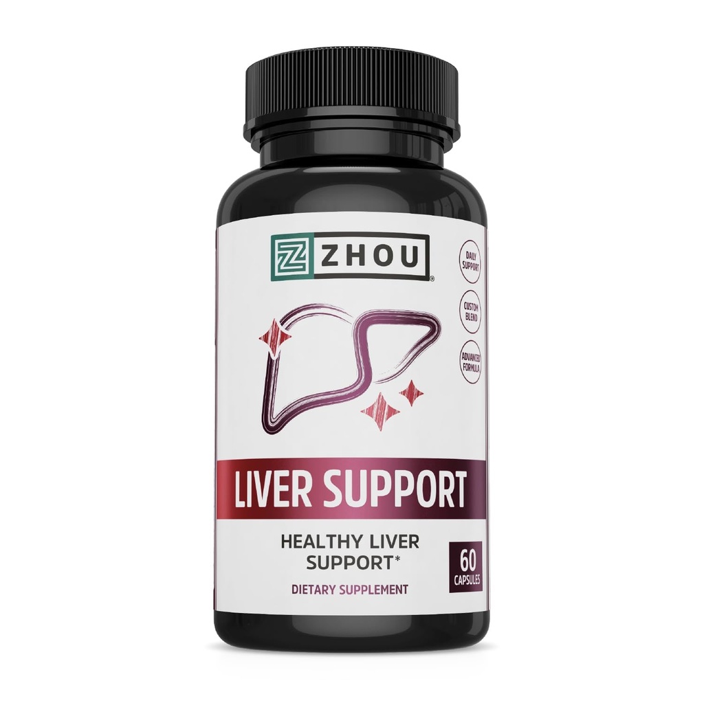 Supporto per fegato ZHOU - Detox e pulizia del fegato, Integratore per cardine con Turmerico, Artichoke e Dandelion, Supporto per la salute naturale per le donne e gli uomini - 60 capsule vegetariane