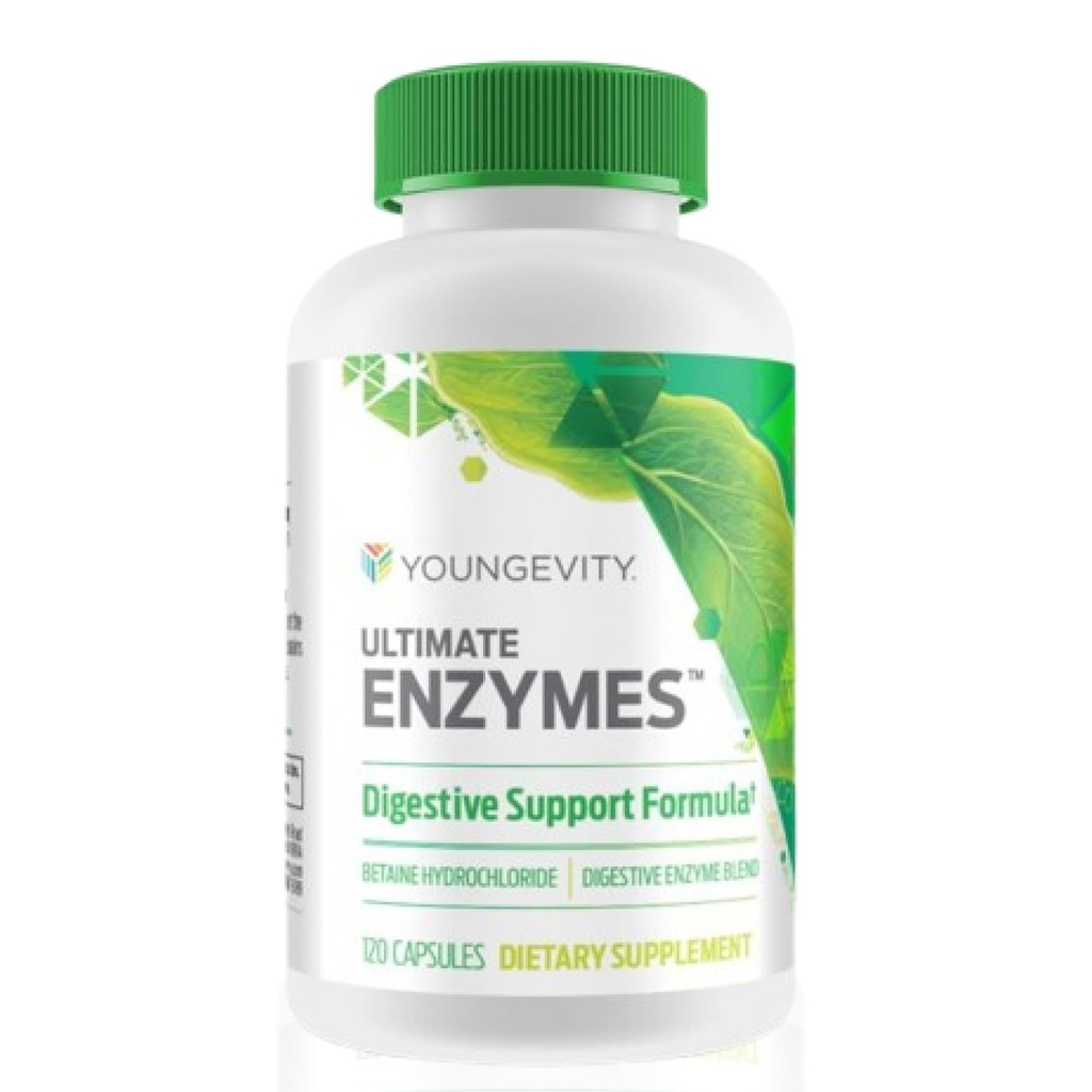 Youngevity Ultimate Enzymes® - Multi Enzimi per Digestione, Gas & Bloating Relief - Betaine HCl, Ox Bile, Pancreatine 10X, Papain 6M, Pepsin 1:3000 (120 capsule)