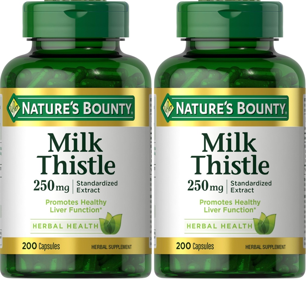 Latte Bounty della natura capsule di cardo, tradizionalmente usato per la salute del fegato, supplemento di erbe, 250 mg per porzione, 200 conte (pacchetto di 2)