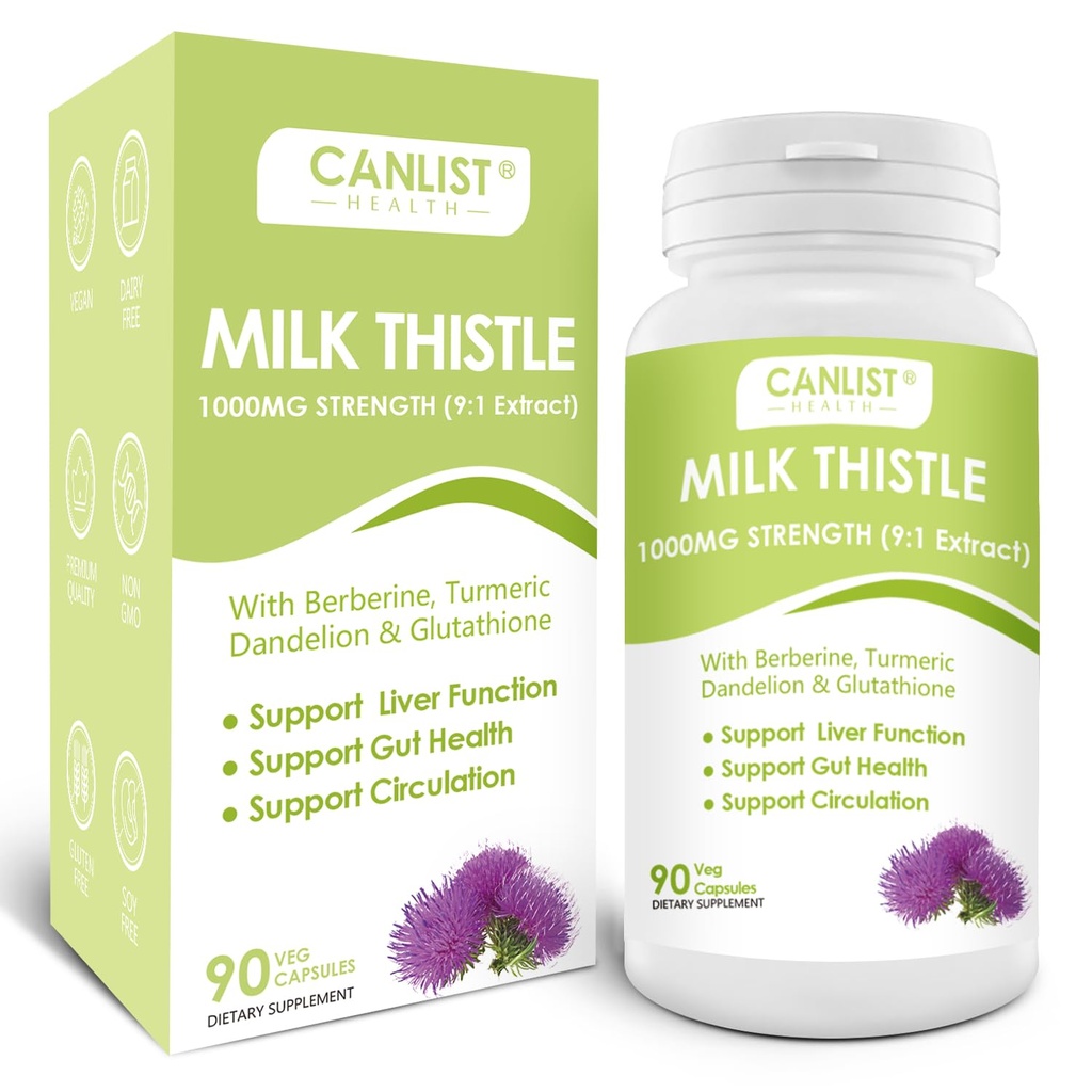 Latte CANLIST Capsule 1000mg, Potent 9:1 Extract, Supporto per la salute del fegato, Detox & Cleanse, Antiossidante & Gut Health, Non OGM, Senza glutine, 90 Capsule