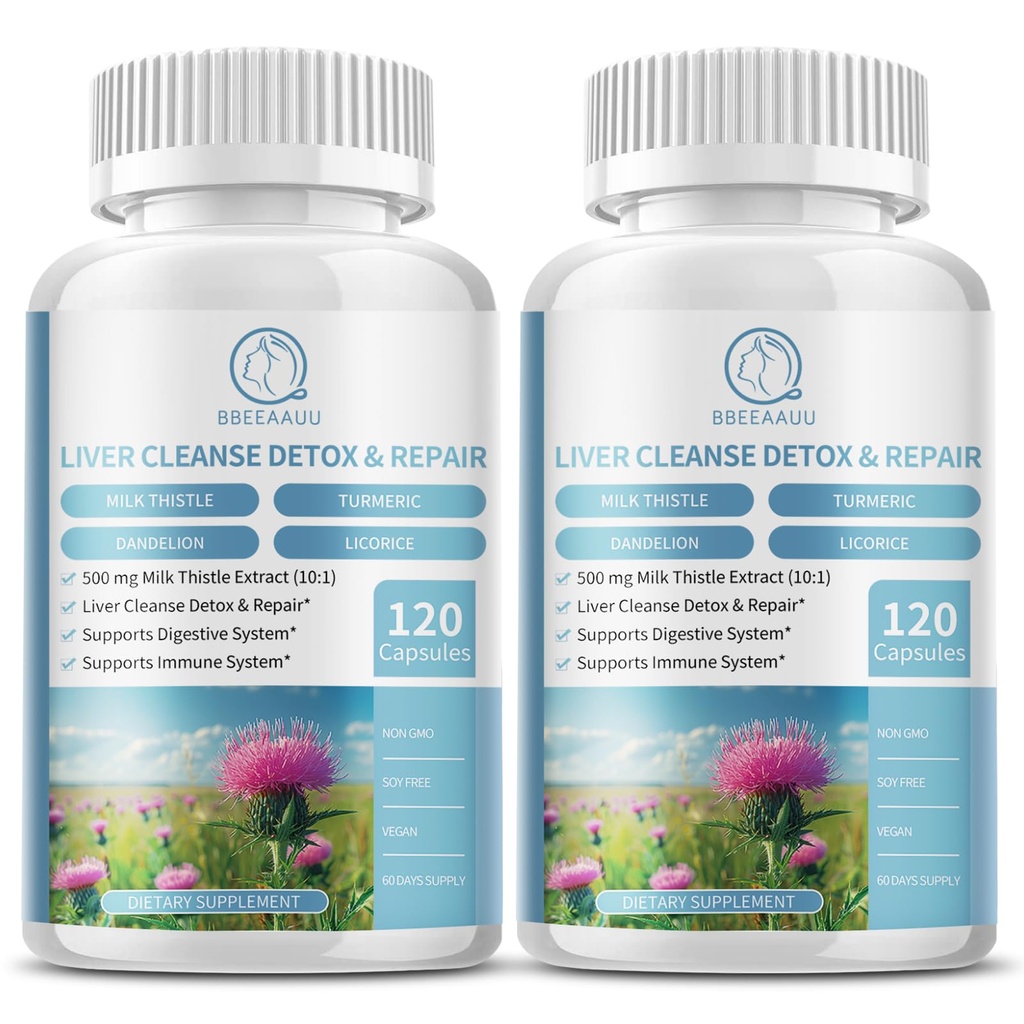 (2 Pack) Integratore di cardo al latte capsule, formula di salute del fegato, con radice di dadelion, 10:1 estratto, per il supporto di pulizia del fegato, sistema digestivo e immunitario, 240 conte