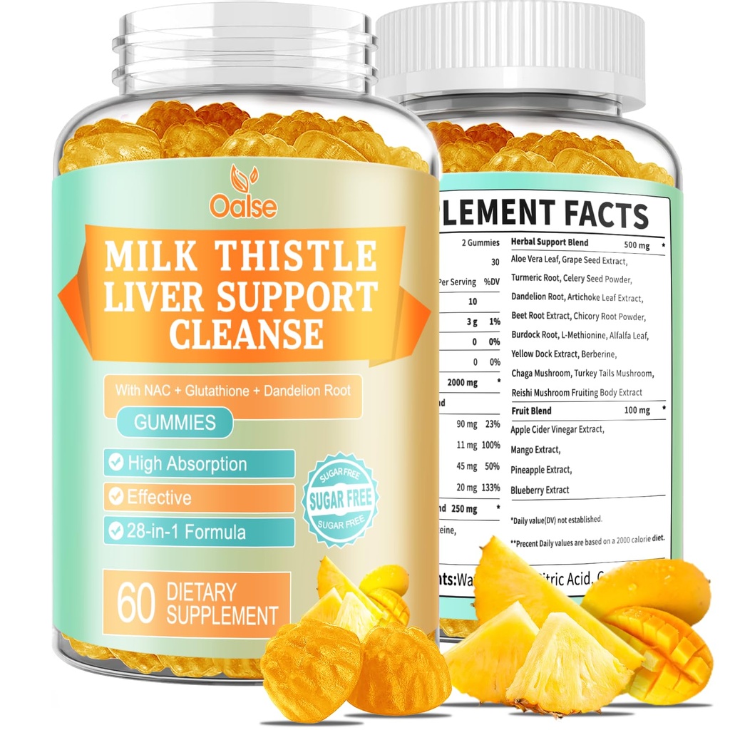 Detox & Repair 2000 Mg Milk Thistle Gummies - Mango Anaapple - con NAC, Glutathione, Dandelion Root, Aloe Vera Leaf, ecc, Gluten-Free, 60 Count