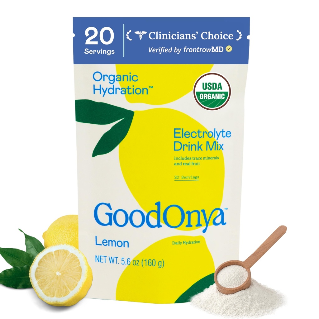 GOODONYA Organic Hydration Electrolyte Drink Mix, Certificato Organic Hydration Powder, Non-GMO, Biochecked Glyphosate Free, Basso Zucchero, Limonata Flavor, Nessun aroma artificiale, 20 Serve