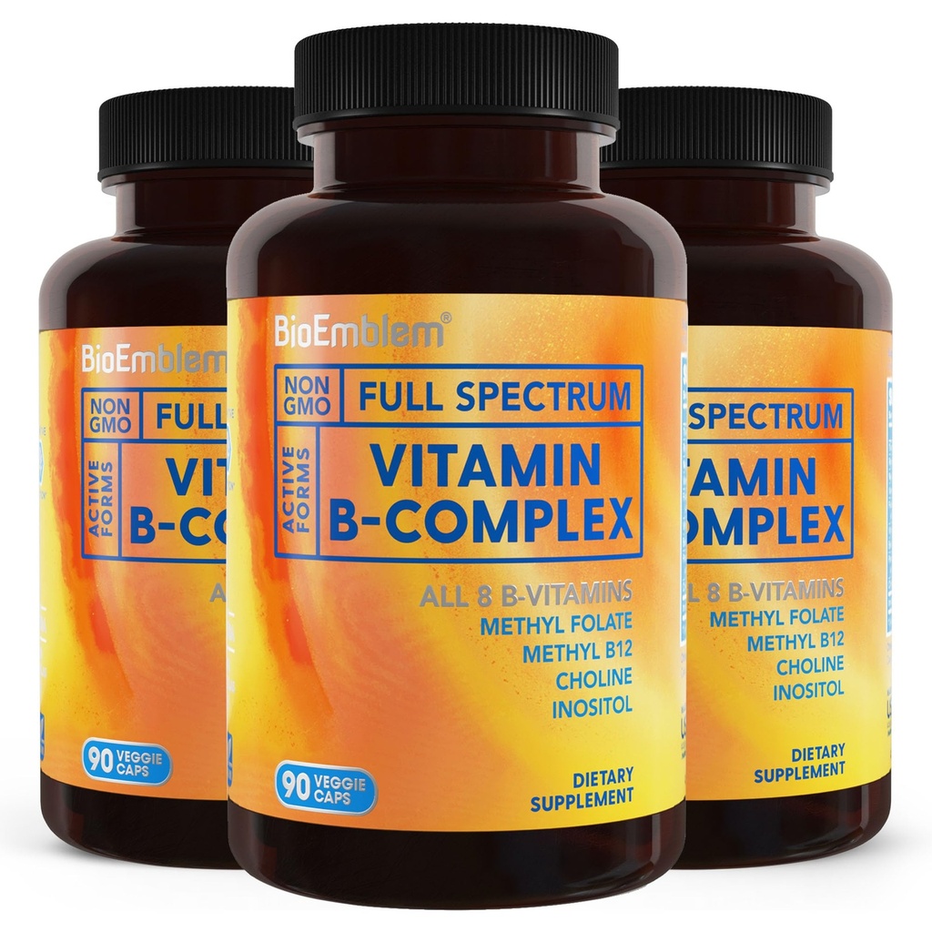 BioEmblem B Complex Vitamine | Formula B-Vitamina completa con forme etilate attive | Supporta energia, Clarity Mentale & Salute Immune | Non OGM, Vegan, Soy-Free, Gluten-Free |270 Capsule