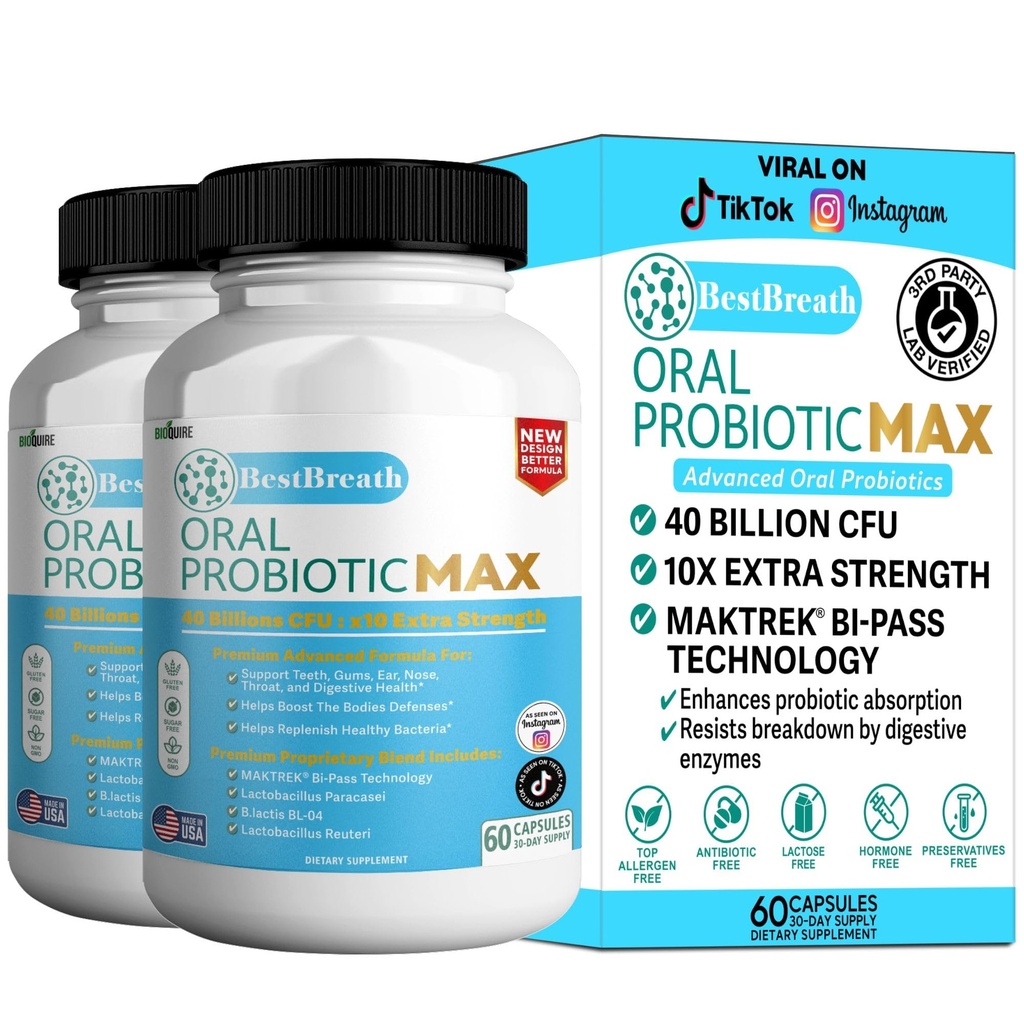 BestBreath Oral Probiotic MAX - 40 miliardi di CFU - Supporto per denti, gomme, orecchie, naso, gola e salute digestiva - 60 capsule (2)