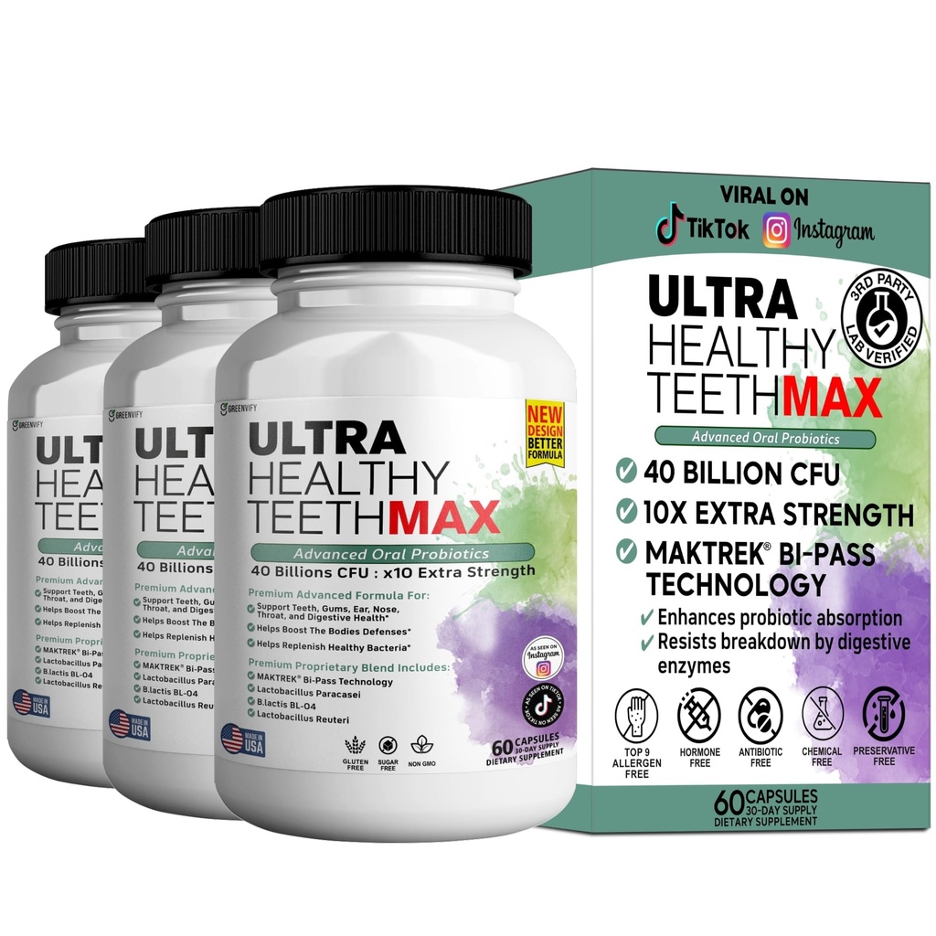 Ultra sano denti Max Probiotic Supplemento, 40 miliardi di CFU, 60 capsule, Advanced Oral Health Formula (3)