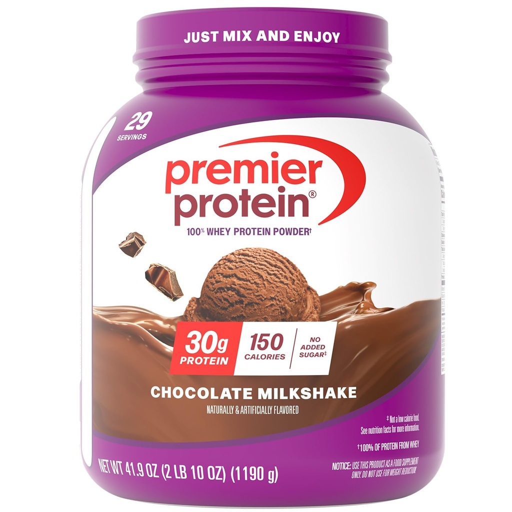 Premier Protein Powder, Chocolate Milkshake, 30g Protein, 1g Sugar, No Soy, Gluten Free, 41.9oz (29 Serve)