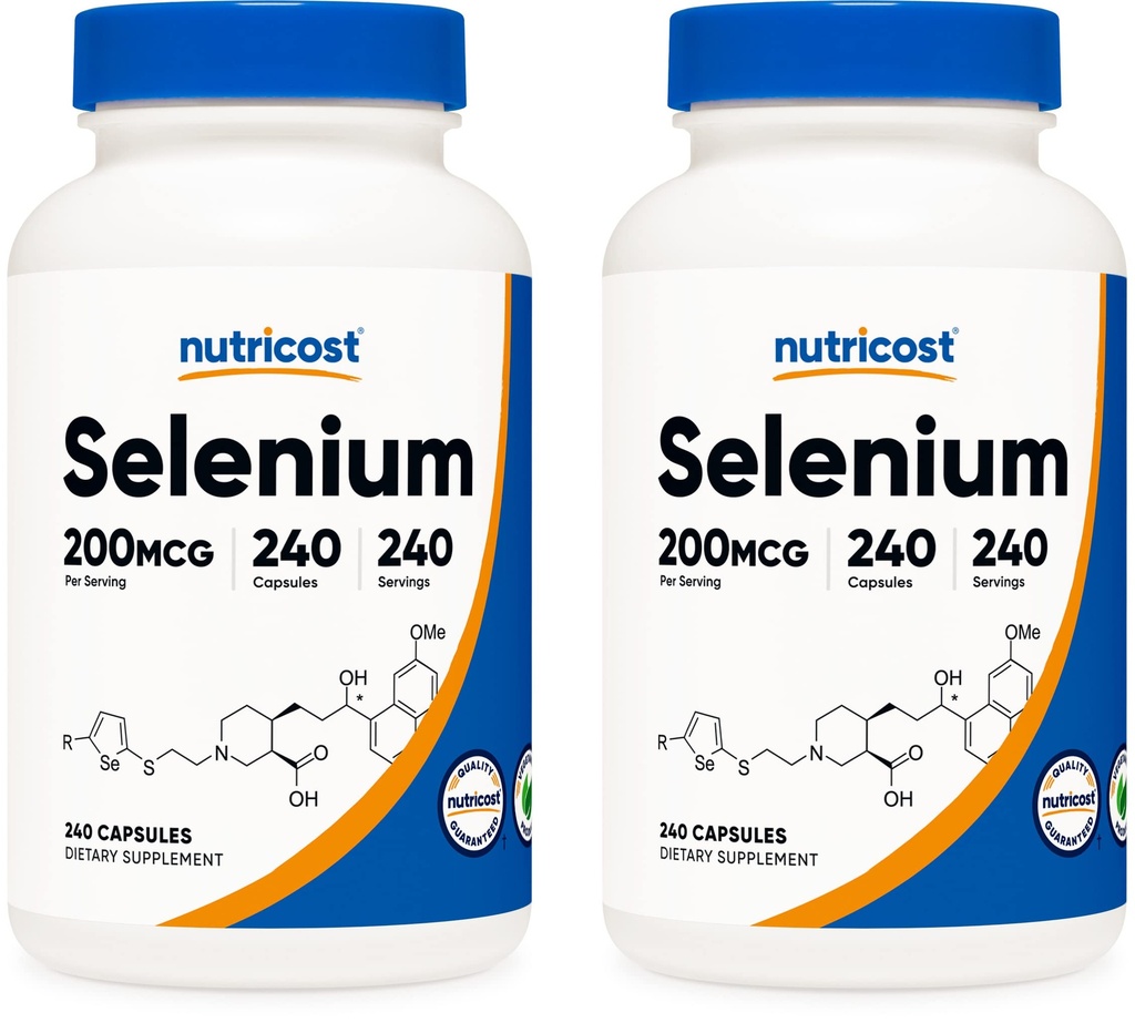 Nutricost Selenium 200mcg, 240 Veggie Caps (2 bottiglie) - Non-GMO, Gluten Free L-Selenomethion