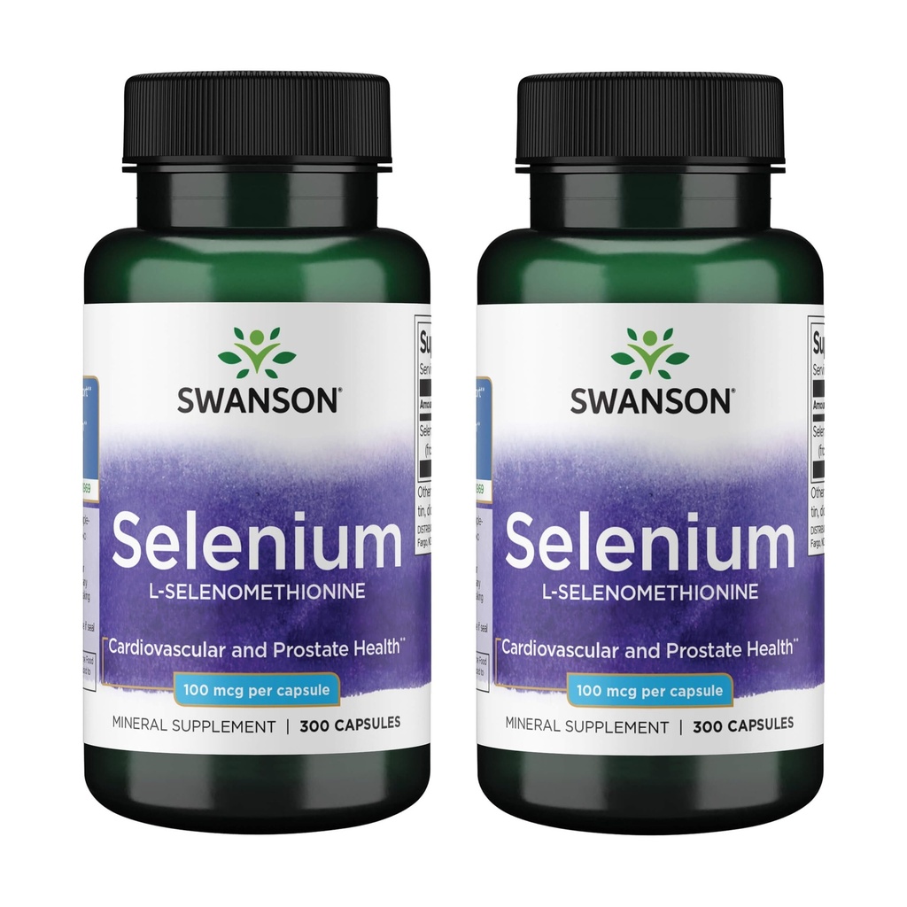 Swanson Selenium (L-Selenomethionine) - Integratore di erbe Promuovere la salute del cuore e la salute della prostata - May Support Immune System & Thyroid Health - (300 capsule, 100mcg ciascuno) (2 Pack)