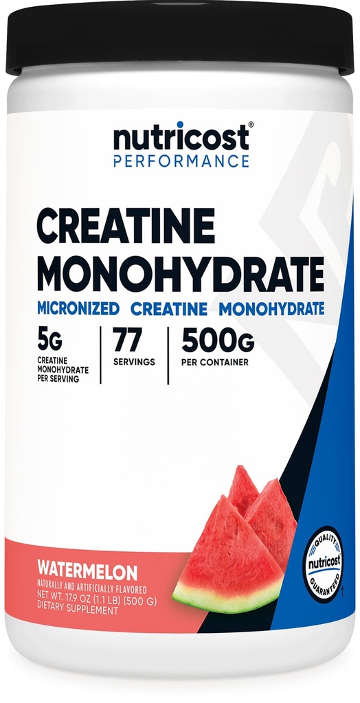 Nutricost Creatina Monoidrato Polvere (Watermelon, 500 Gram) - Integratore Micronizzato Creatina - Vegan, Non OGM, Gluten Free