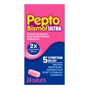 Pepto Bismol ULTRA Caplets, Upset Stomach Relief, Nausea Relief, Heartburn Relief, Indigestion Relief, Anti Diarrea Medica per Adulti - 5 Symptom Relief, 24 ct