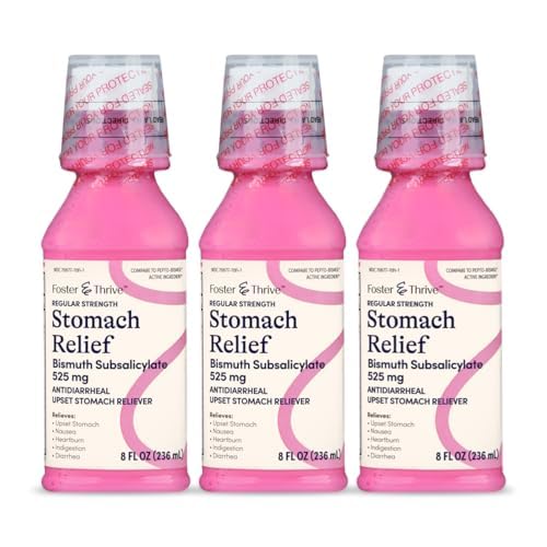Foster & Thrive Stomach Relief Liquid per Nausea, Heartburn, Indigestion, Upset Stomach, Diarrea - Fast Relief per 5 sintomi, Antidiarrheal, Bismuth Subsalicylate 525 mg, Originale, 8 oz (Pack of 3)
