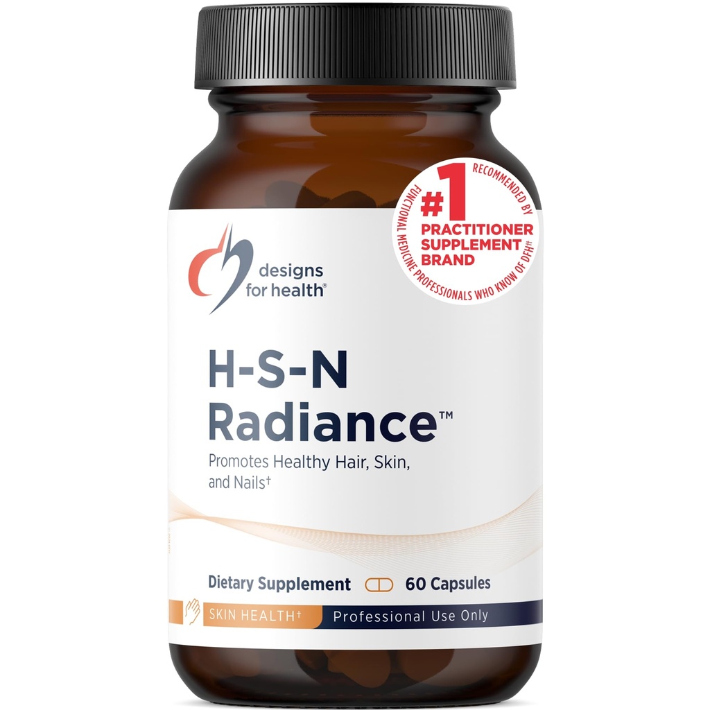 Disegni per la salute H-S-N Radiance - Chiodi per capelli Vitamine per donne e uomini - Promuovi capelli sani, elasticità della pelle e unghie forti con vitamina C, Biotina, Keratin & Botanicals (60 capsule)